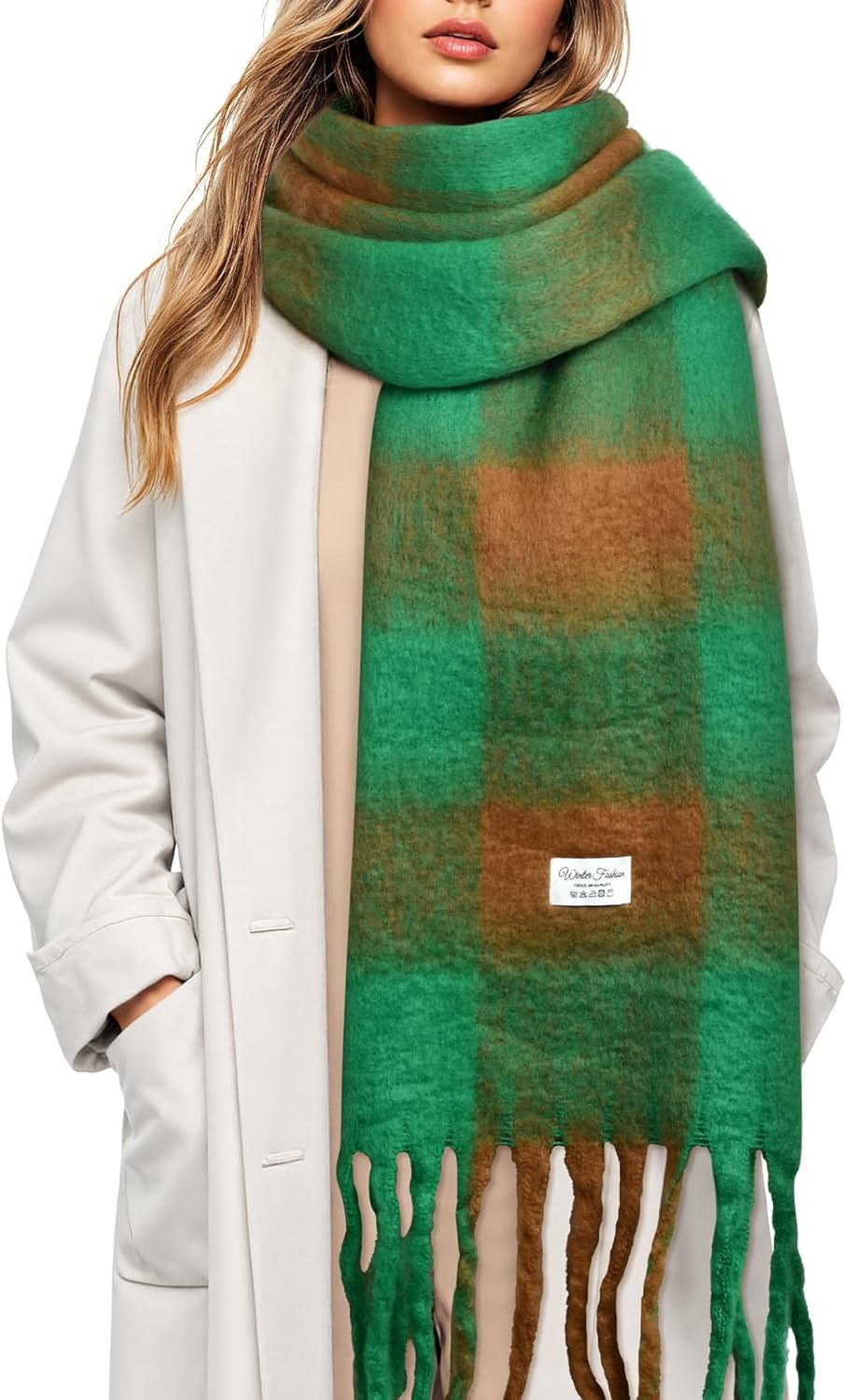 Clothirily Womens Mohair Winter Scarf, Warm Scarfs for Women, Cashmere Feel Women Plaid Scarves, Winter Pashmina Shawls Wraps