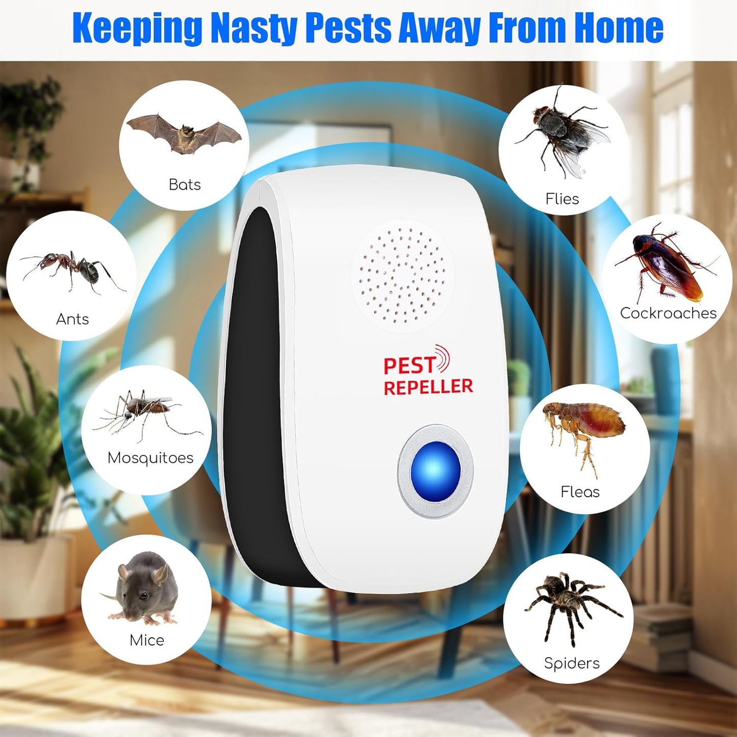 8 Pack Upgraded Ultrasonic Pest Control Repeller Plug in Indoor Pest Control for Rodents,Mice,Roaches,Spiders,Ants,Mosquitoes,Bugs & Insects -Electronic Sonic Repellent for Home, Kitchen, Office
