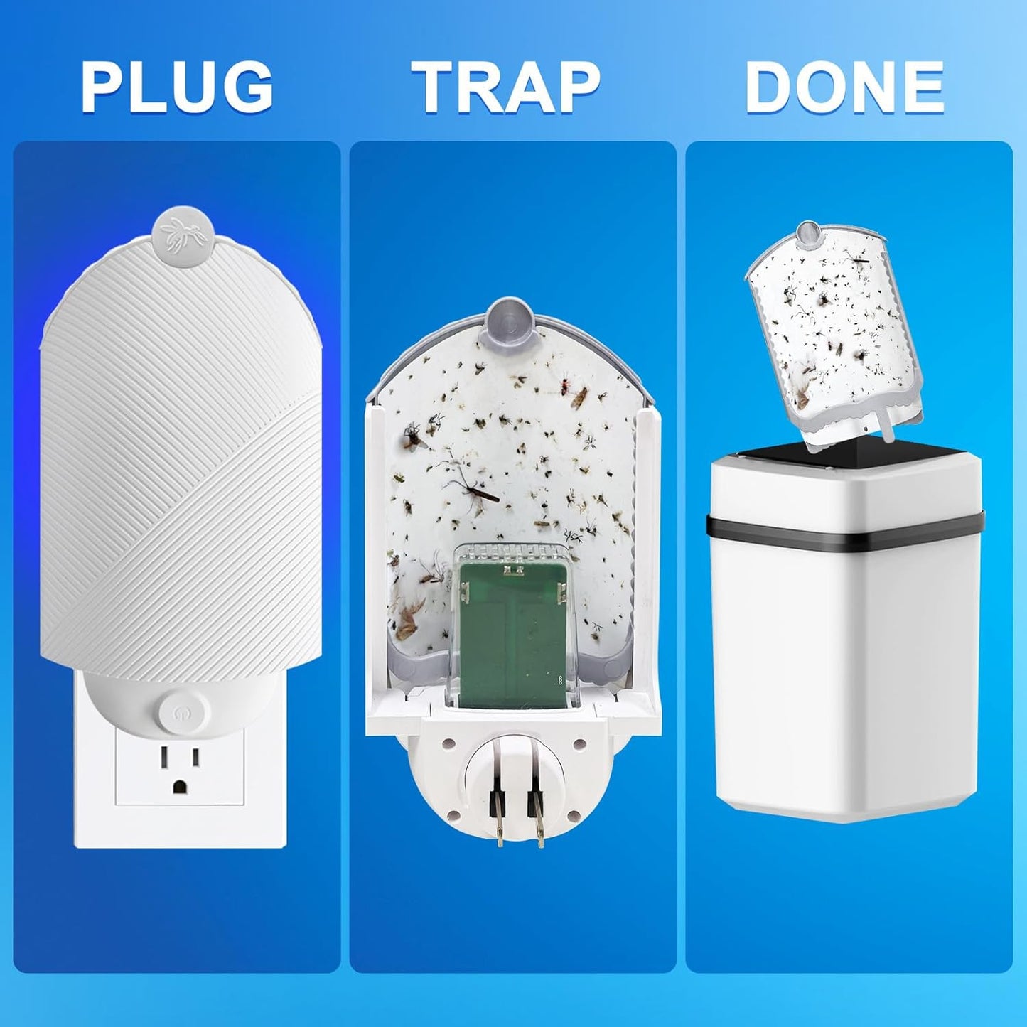 Flying Insect Trap (1 Stater & 3 Refill Cartridges), UV Light Indoor Bug Catcher for Gnats, Fruit Flies, Mosquitoes, and Moths, Plug-in Fly Trap for Home, Kitchen, Living Room