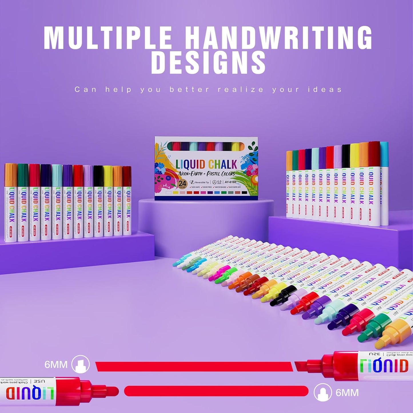 IJIANG Chalk Markers (Neon+Pastel) 24 Colors Erasable with Bullet/Chisel Reversible Tips, Liquid Drawing Chalk Pens for Blackboard, Chalkboard, Whiteboard, Calendar, Cars, Window, Glass, Mirror