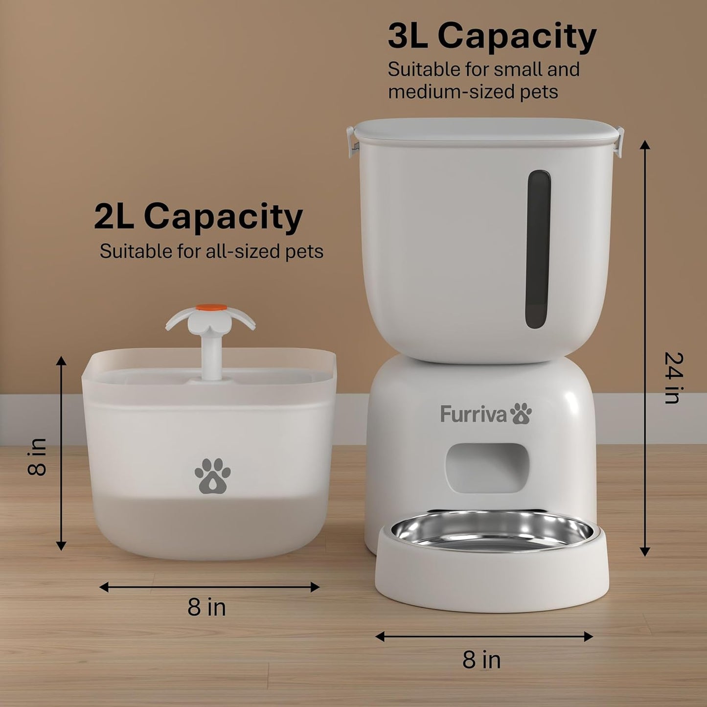Automatic Cat Feeder and Water Fountain Set - 3L Food Dispenser with Locking Lid, Plug-in/Battery Powered, Programmable Portion Control, up to 4 Meals/Day, 10s Voice Recorder - for Cats and Small Dogs