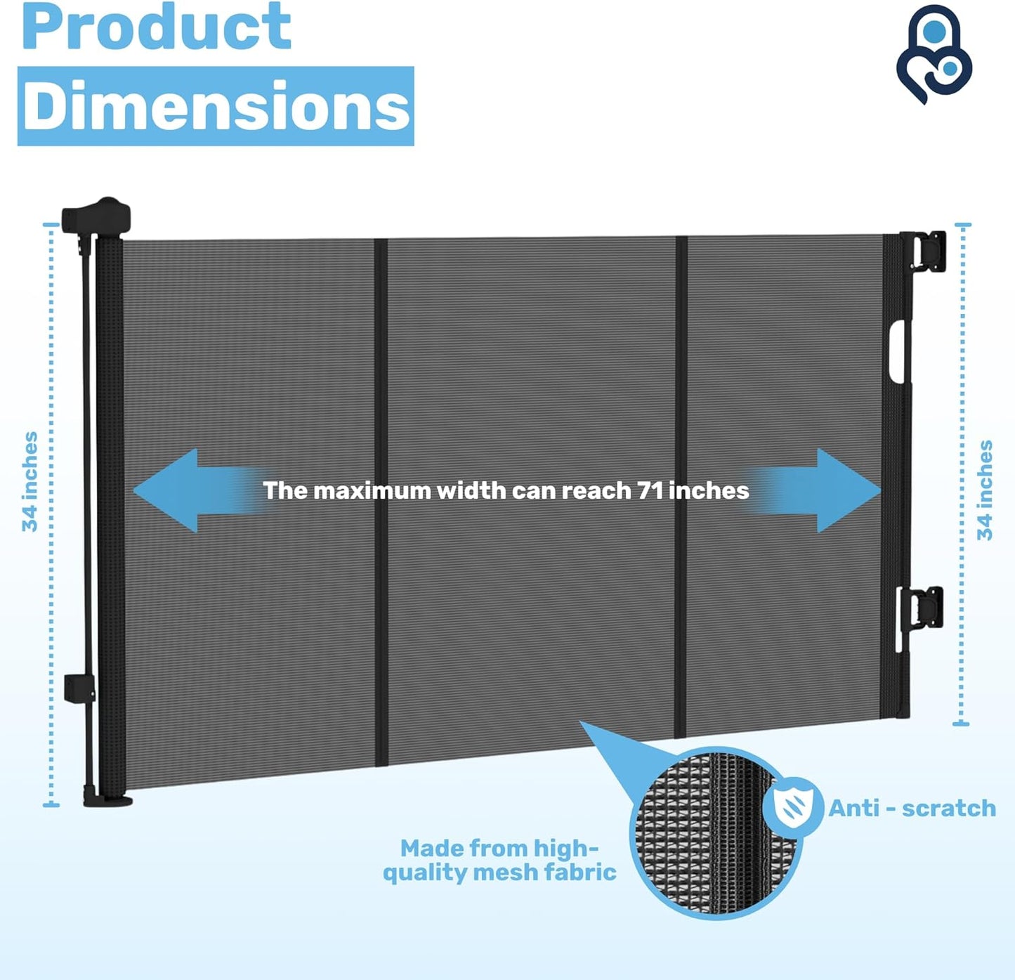 Retractable Baby Gates for Stairs & Doorways - 71” Wide Mesh Safety Gate for Toddlers, Dog & Pets - Use for Indoor/Outdoor, Hallways, Deck, Porch - Easy Installation, Secure Closure