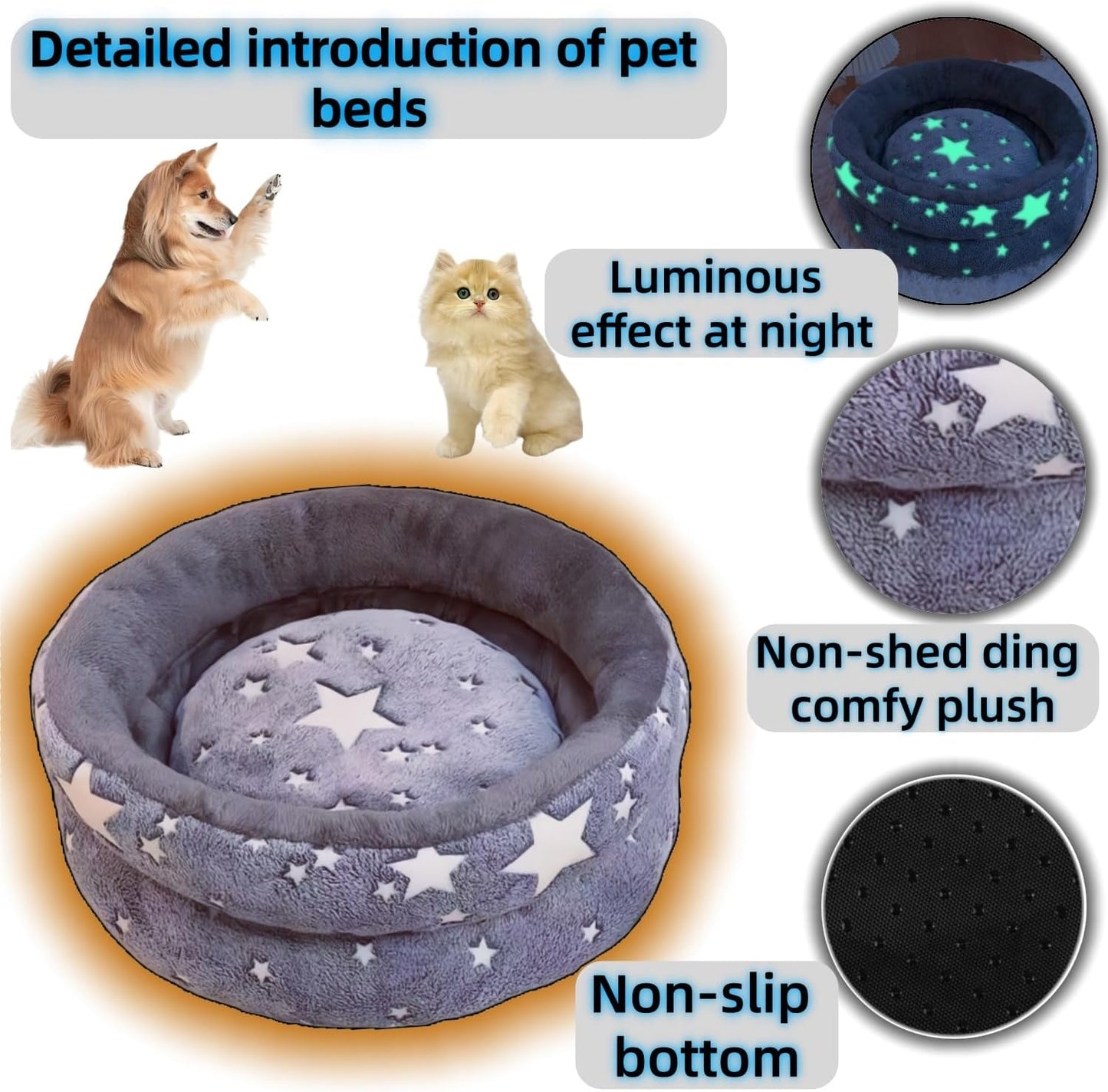 Dog Beds for Small Dogs -Cute Cat Beds for Indoor Cats Calming Pet Beds, Circle Orthopedic Cuddle Puppy Bed with Jacquard Shaggy Plush & Anti Slip Bottom，Dark Grey-Medium