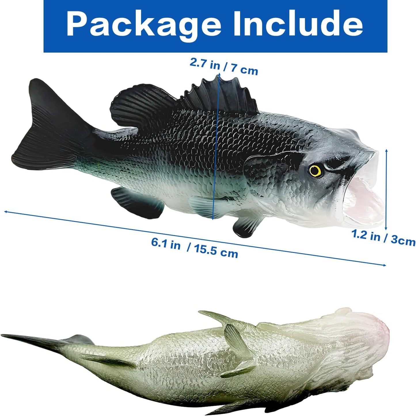 4 Pack Fake Fish, 6.1 Inch Artificial Lifelike Large Mouth Bass Sea Fish Models for Food Display, Party Display, Kitchen Decor, Photography Props(Blue,Green)