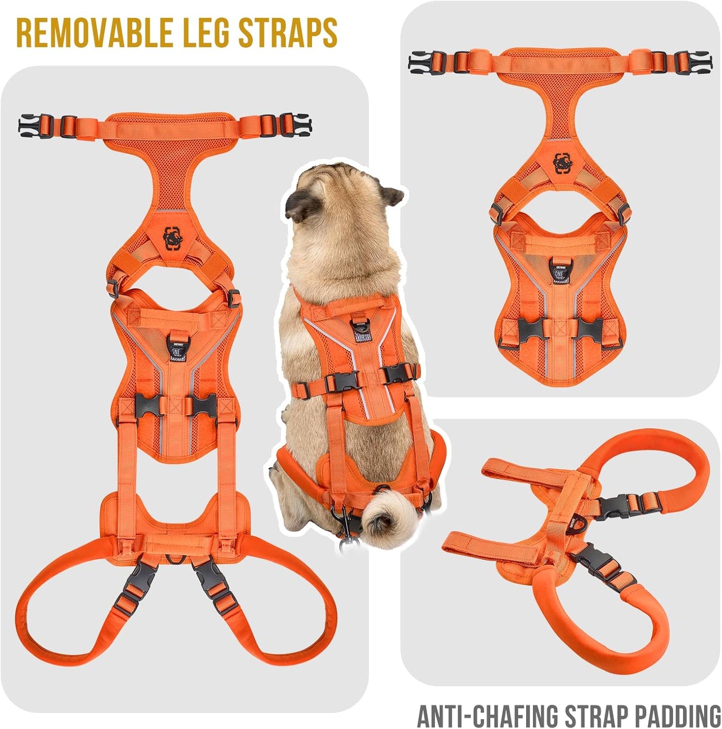 OneTigris Lift Harness for Small Dogs XS, Sling Carrier to Help Lift and Walk, Outdoor Full Body Support with Reflective Straps for Back Legs