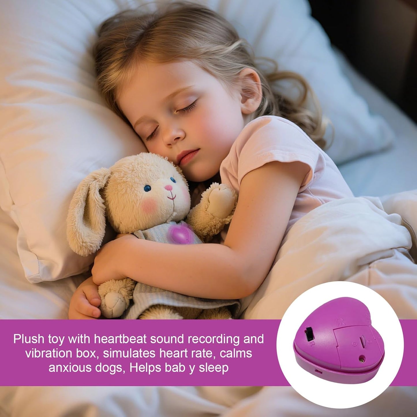 Calming Heartbeat Soother, Recordable Vibration Simulator, Ideal for Puppies, Dogs, Cats, and Children, Promoting Relaxation, Sleep Assistance, Training, Comfort, and Emotional Security