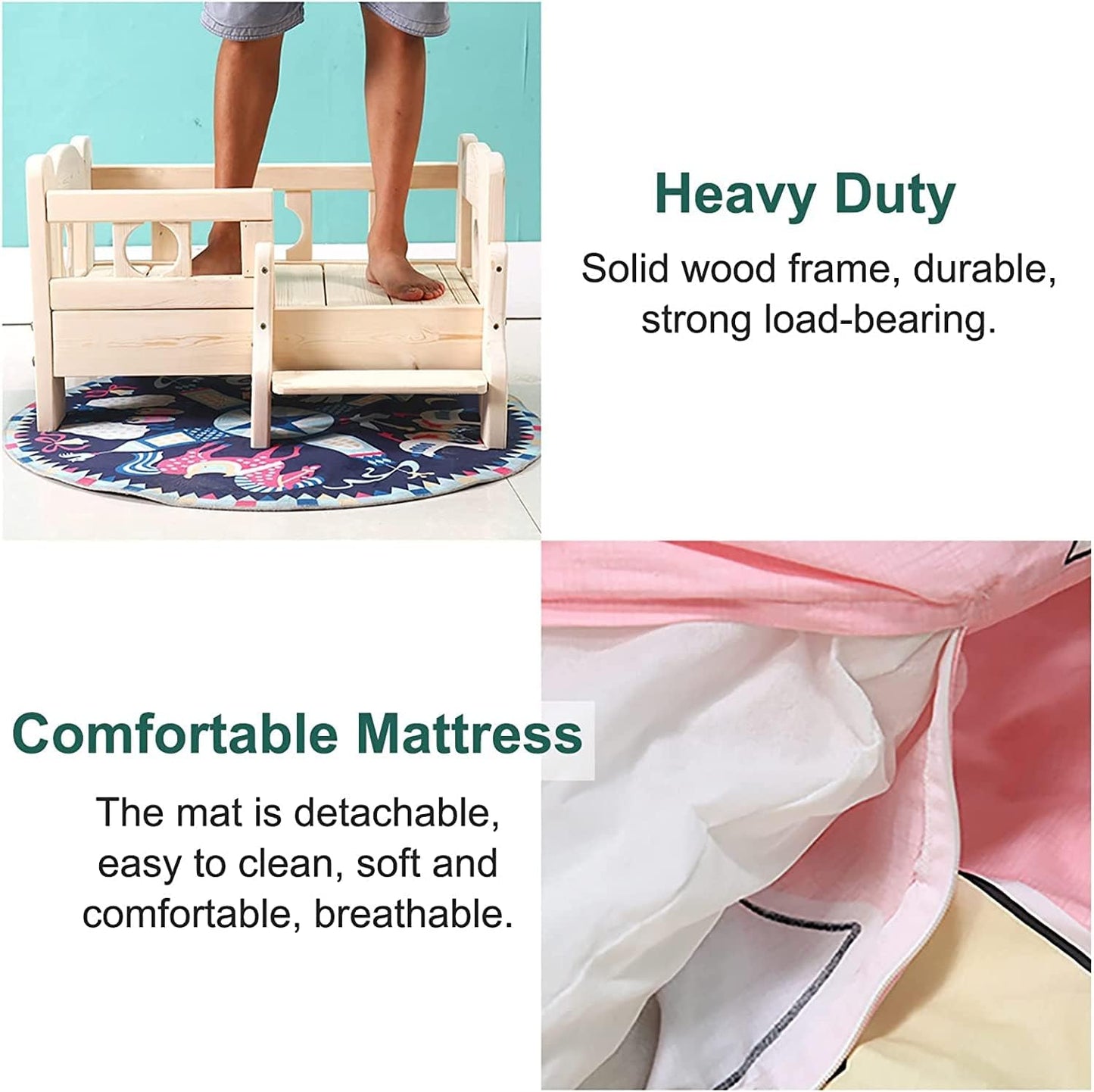 Dog Bed 68/80/100cm Wooden Dog Bed Pet Bed Pet Bed Frame Solid Wood Kennel Dog Bed with Guardrail & Stairs for Small Medium Large Dogs Cats for Dogs Pet Cat