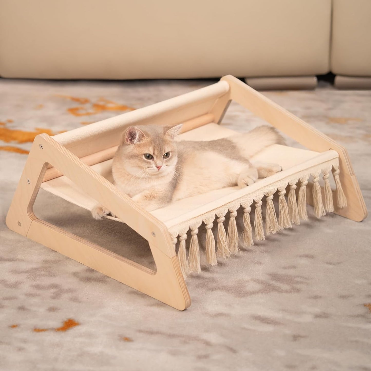 CHEERHOME PETS Cat Hammock Bed with Removable Washable Cover, Pet Couch Sofa for Indoor Cats Elevated Kitty Lounge Chair Suitable for Puppy, Wooden Cat Furniture(Large)