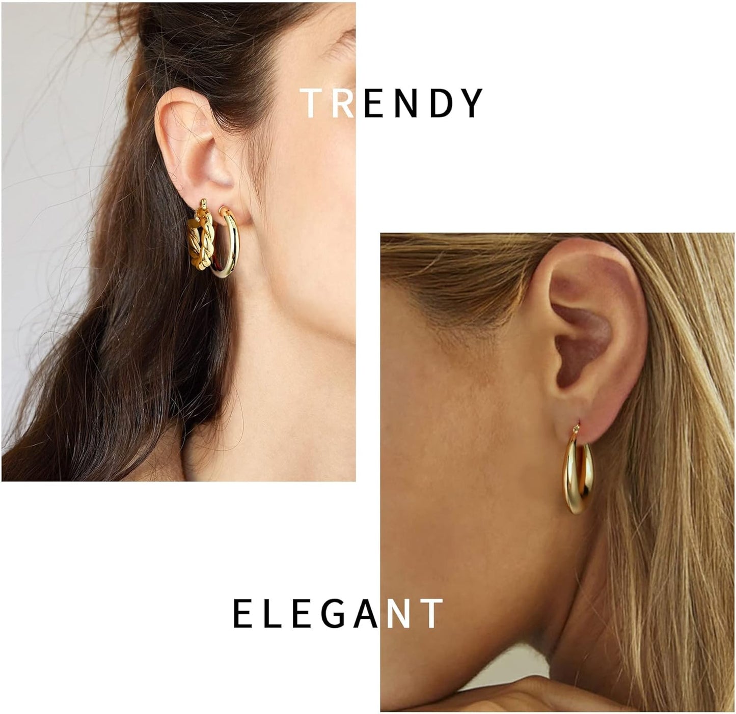 Yesteel 9 Pairs Gold Hoop Earrings for Women, 14K Real Gold Plated Chunky Hoop Earrings Set for Women Hypoallergenic Thick Lightweight Earring for Womens Jewelry Gifts