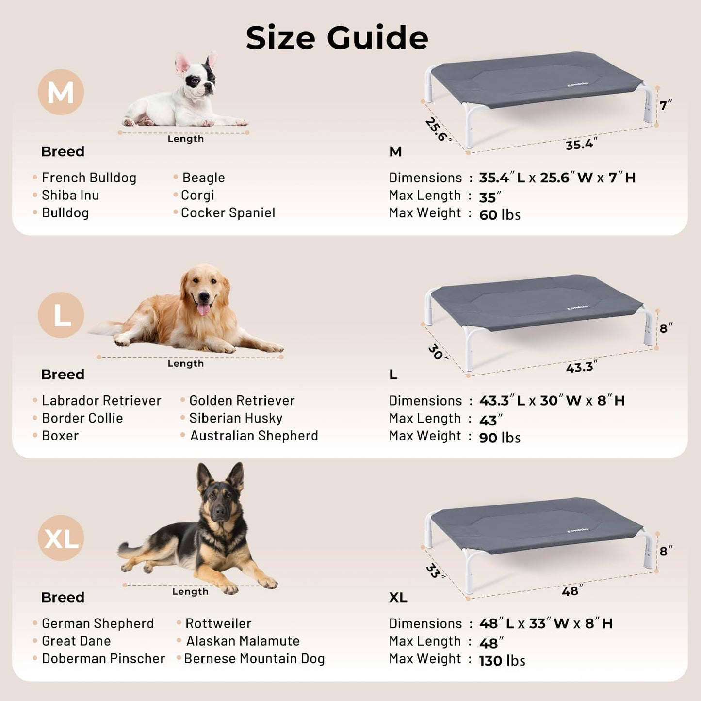 Elevated Dog Cot Bed Tool-Free Assembly - Outdoor Raised Dog Cooling Bed Frame for Large Pets, Summer Pet Hammock Off Ground with Non-Slip Feet & Waterproof Teslin Mesh, 43x30 Inch