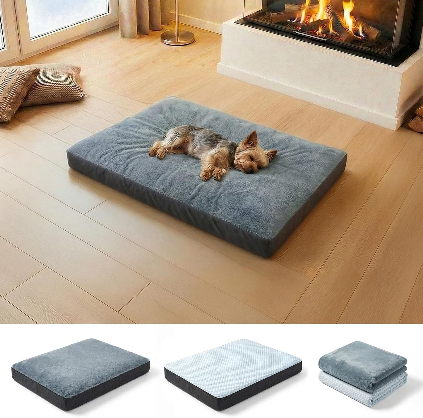 Dog Bed for Crate, Extra Large Cooling Mat for Dogs, Waterproof Dog Bed with Dual Surface Removable Washable Covers, 35 x 22 Inch Pet Bed with Egg Crate Foam