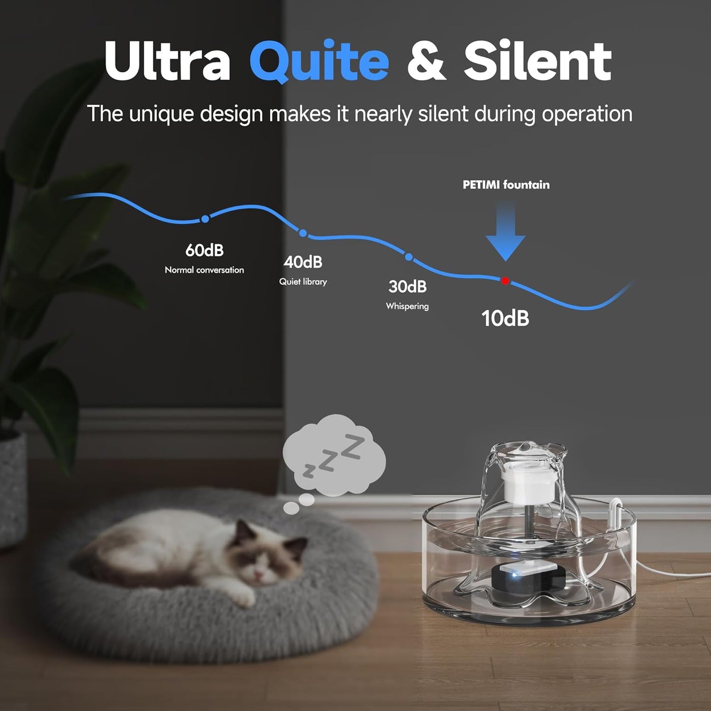Glass Cat Water Fountain, 2.7L/91 oz Ultra-Quiet Pet Fountain, Automatic Water Dispenser for Cats & Small Dogs, Spill-Resistant Pet Water Bowl, BPA-Free, Includes 2 Filters, Effortless to Clean