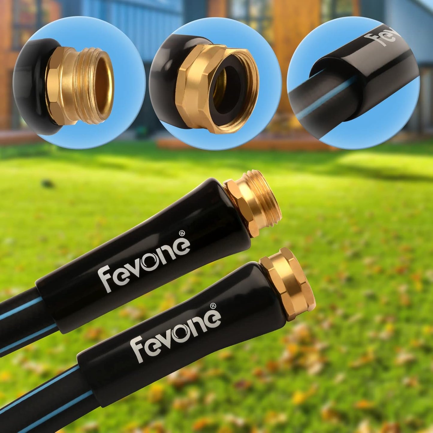 Fevone 100 ft Garden Hose Non Kinking, Flexible Water Hose, Heavy Duty Hybrid Polymer, 5/8 Inner Diameter Hose, 3/4 Brass Fittings