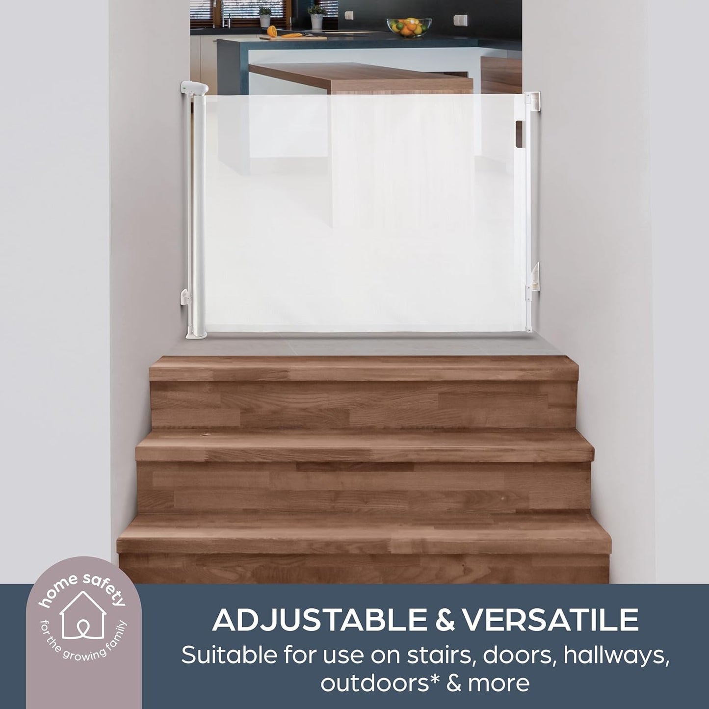 Dreambaby Glide N Hide 35'' Extra Tall, 55'' Wide Retractable Baby Gate - Ideal for Stairs, Doorways & Halls, Durable Mesh, EZY-Check Indicator, Dog & Pet Gate