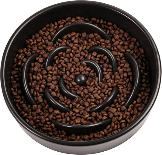 Black Ceramic Dog Bowl Slow Feeder for Medium and Large Breed,1.5 Cup 8.26 in Slow Feeding Bowl,Puzzle Dog Food Bowl for Fast Eater,Maze Dish for Fast Eater