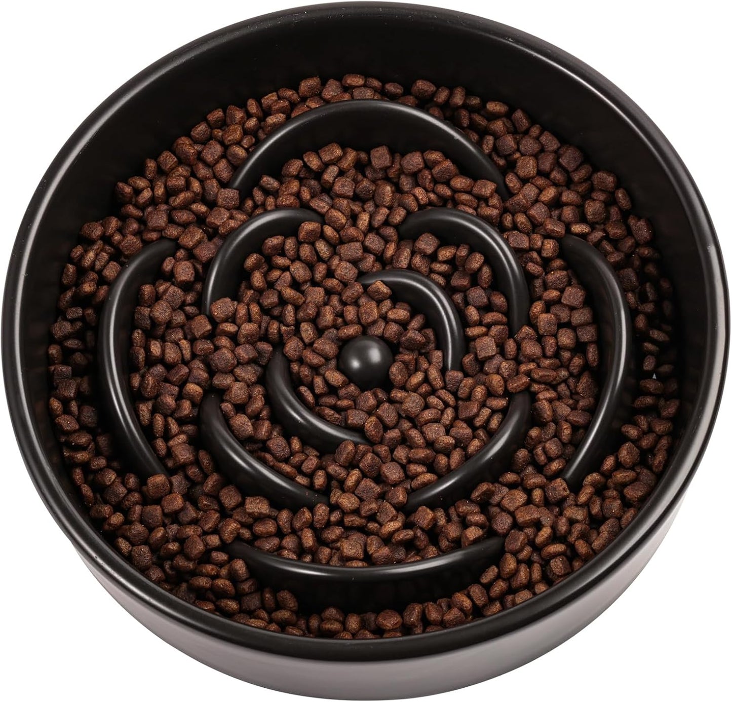 Black Ceramic Slow Feeder Dog Bowl for Medium and Large Breeds,6.1 in Slow Feeding Bowl,Puzzle Dog Food Bowl for Fast Eater,Maze Dish for Fast Eater