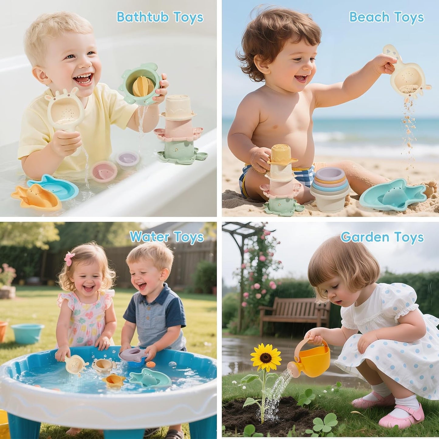 Baby Bath Toys for Kids Ages 1-3, 16PCS Mold Free Bath Toys for Toddler 2-4 & Babies 6-12-18 Months Bath Cups Watering Can with Storage Bag Montessori Bathtub Sand Pool Water Toys for 1+ Years Old
