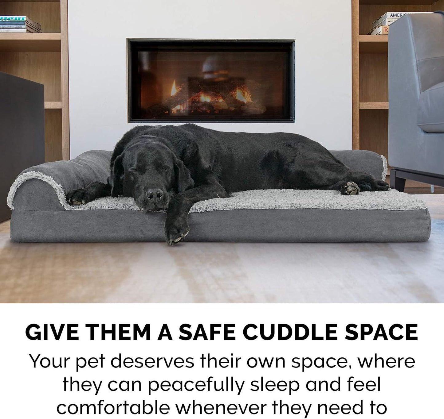 Furhaven Dog Bed L-Chaise Stone Gray, Medium W/Same Size Waterproof Liner