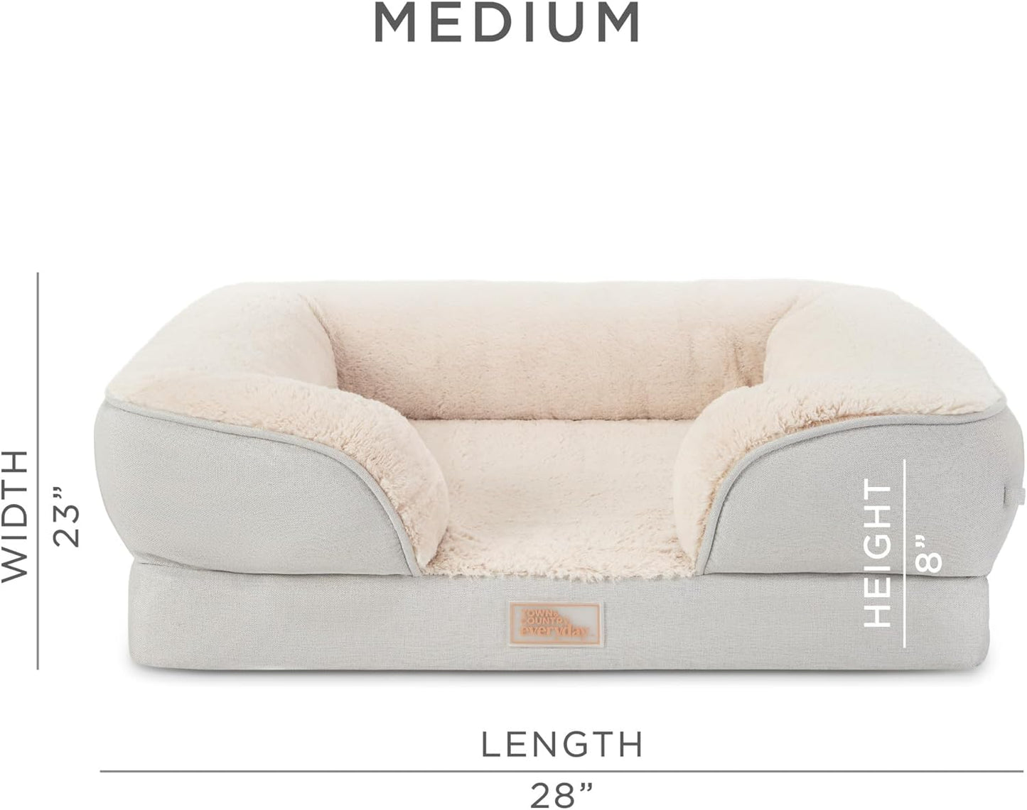 Town & Country Everyday CuddleTown 편안한 솔리드 볼스터 소파 반려동물 침대, 지지력 및 진정 계란 상자 폼, 미끄럼 방지 바닥, 세탁기 세탁 가능한 커버, 그레이, 미디엄 71.1cm x 58.4cm x 20.3cm(28x23x8인치)