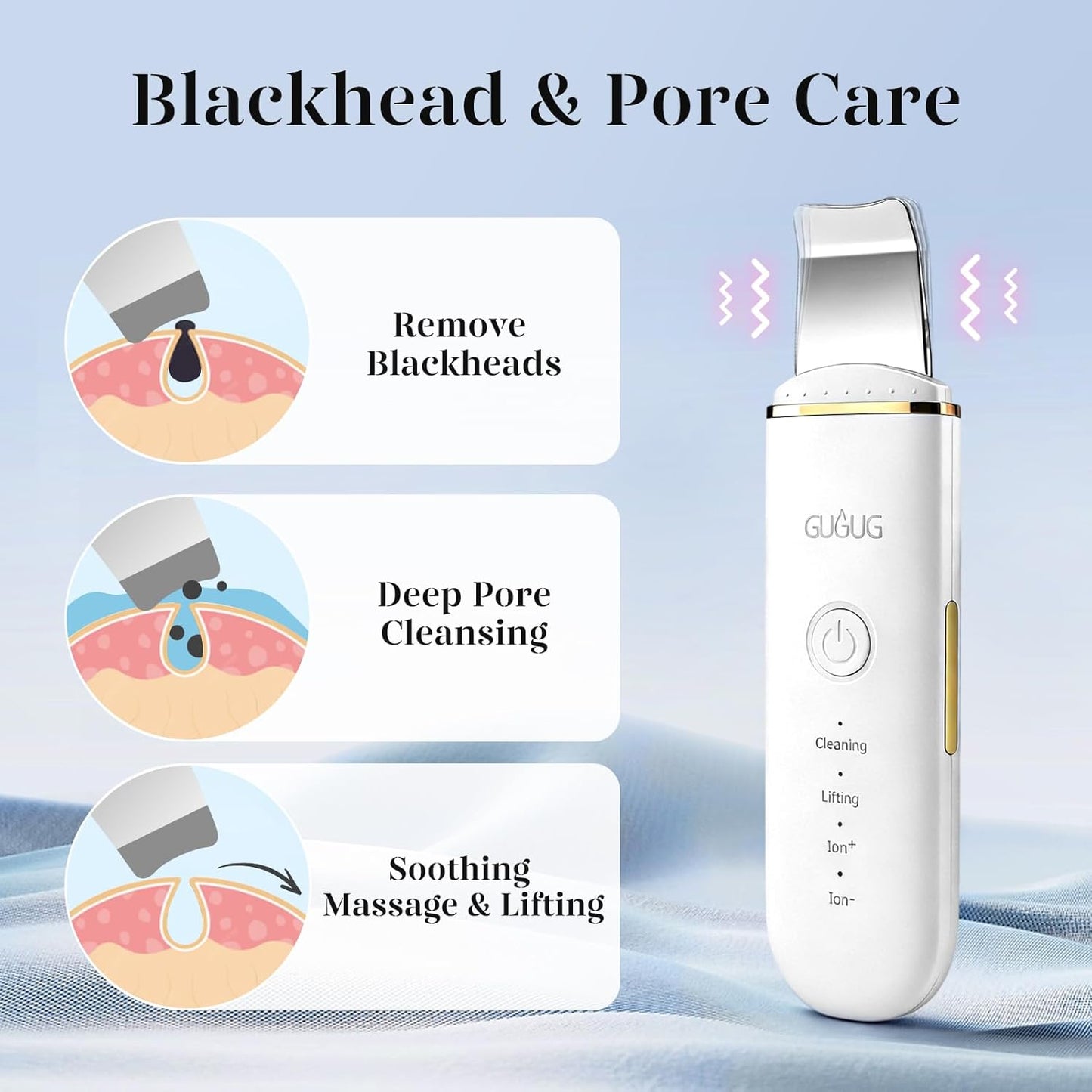 GUGUG Skin Scrubber Face Spatula Skin Spatula Pore Cleaner Blackhead Remover Tools for Facial Deep Cleansing-4 Modes -White