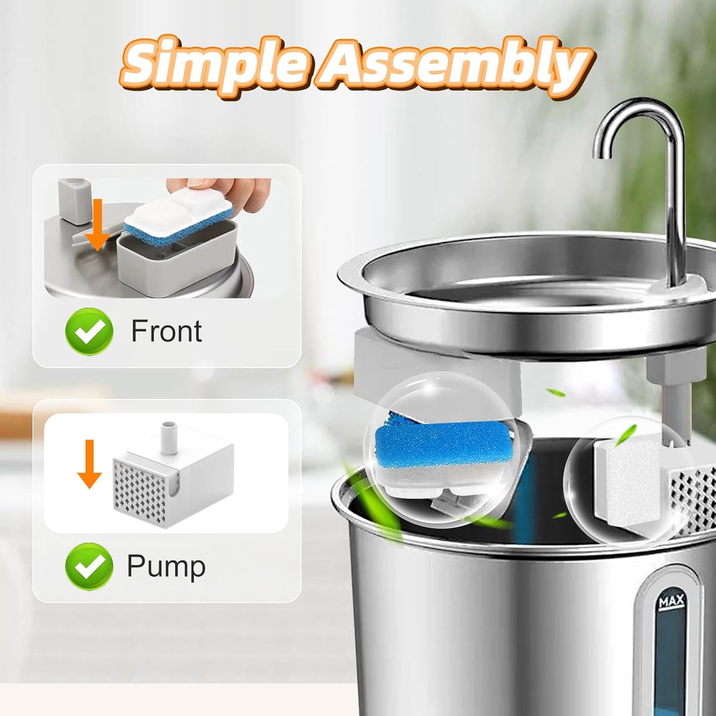 16 Sets Cat Water Fountain Filter Compatible with oneisall 67oz/2L Stainless Steel Cat Water Fountain, Activated Carbon Ion Resin Food Grade PP Cotton, Fresh and Clean