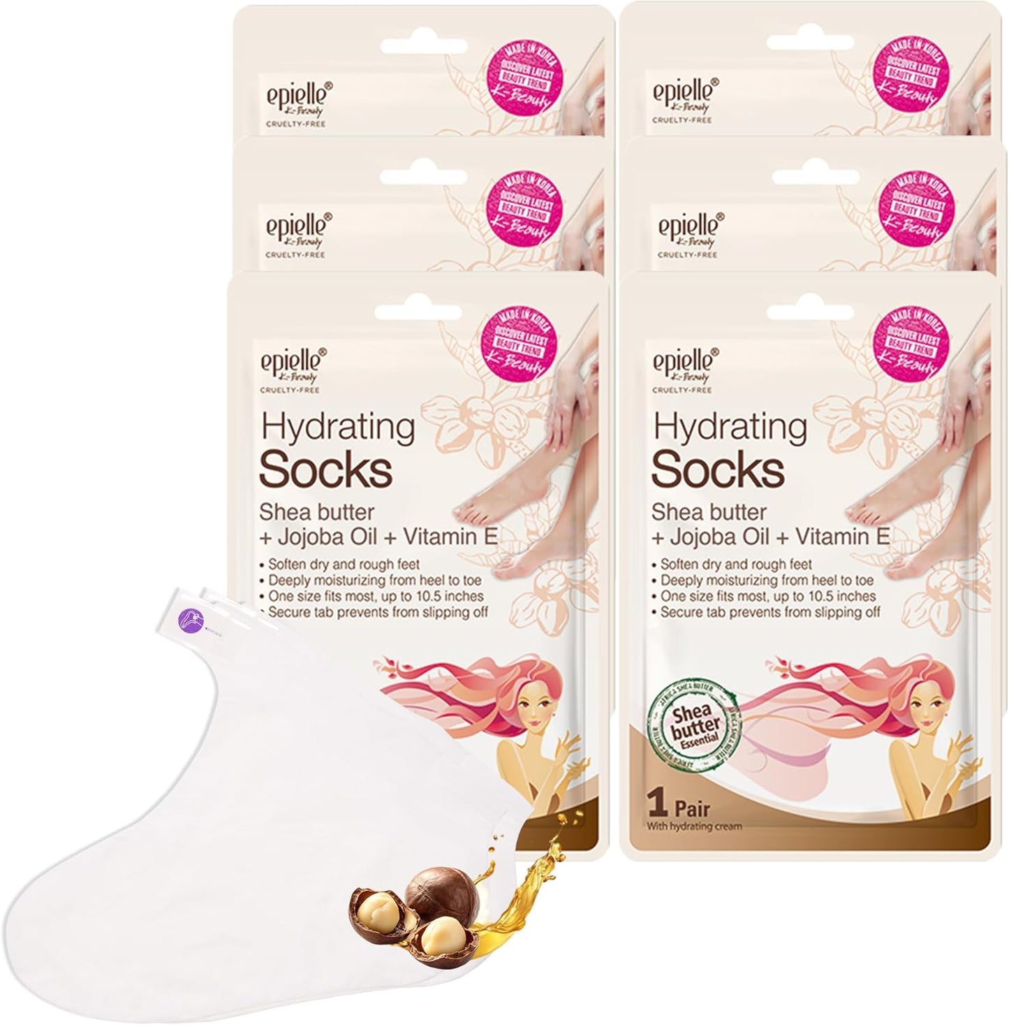 Epielle Hydrating Foot Mask 6 Pairs, Relieve and Soften with Shea Butter & Jojoba Oil, Deep Moisturizing Socks for Dry, Cracked Feet, Self Care Gifts for Women, Spa Kit, Easter Basket Stuffers