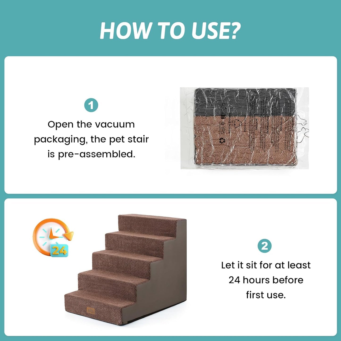 Dog Stairs for Small Dogs 5-Step, 19.7" Extra Wide Right-Angle Pet Stairs for Couch and Beds, Anti-Slip Dog Steps for Old Cats and Lowrider, 19.7x29.5x23.6 inch, Brown