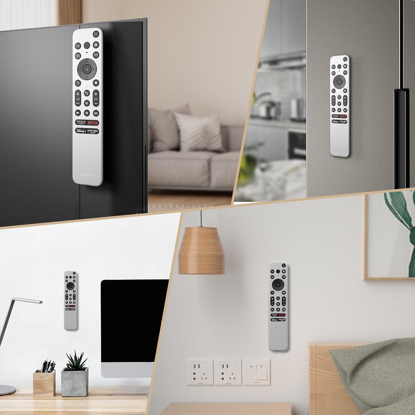 JUMEIHUI Magnetic Remote Control Holder Wall Mount, [Upgraded with Adhesion Promoter] TV Remote Holder Organizer for Bed Headboard & Nightstand, No Drill Sticky Remote Caddy for Roku (Black, 6 Pack)