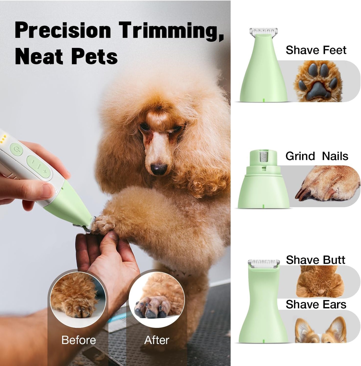 Dog Grooming Kit, Dog Clippers for Grooming for Thick Heavy Curly Coats, Professional Pet Paw Trimmer with Nail Grinder Low Noise Rechargeable Stainless Steel Hair Trimmer for Dogs Cats