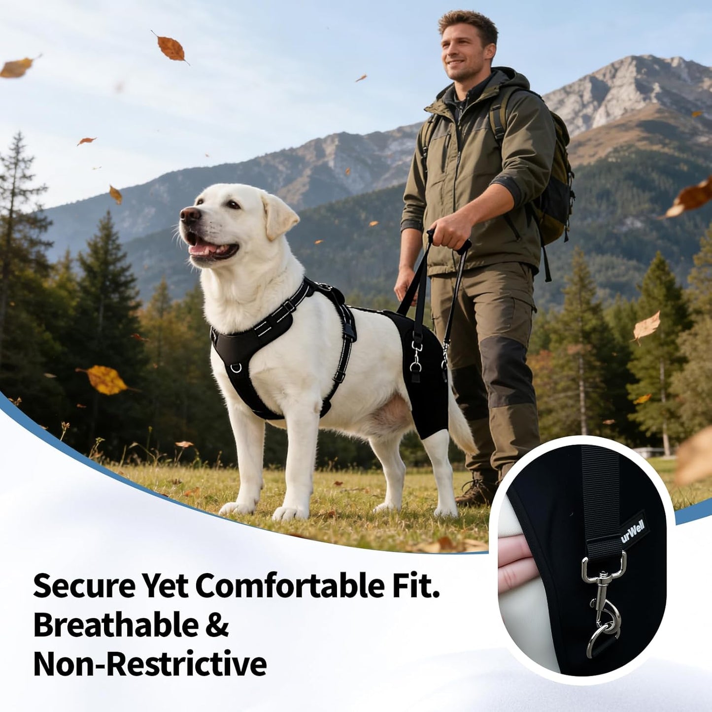 Dog Hip Brace for Hip Dysplasia & Arthritis - Adjustable Support Wrap with Removable Pads, Lifting Handle & Stabilizing Straps for Large Medium Dogs - Relief for Pain, Weakness & Lameness(L)