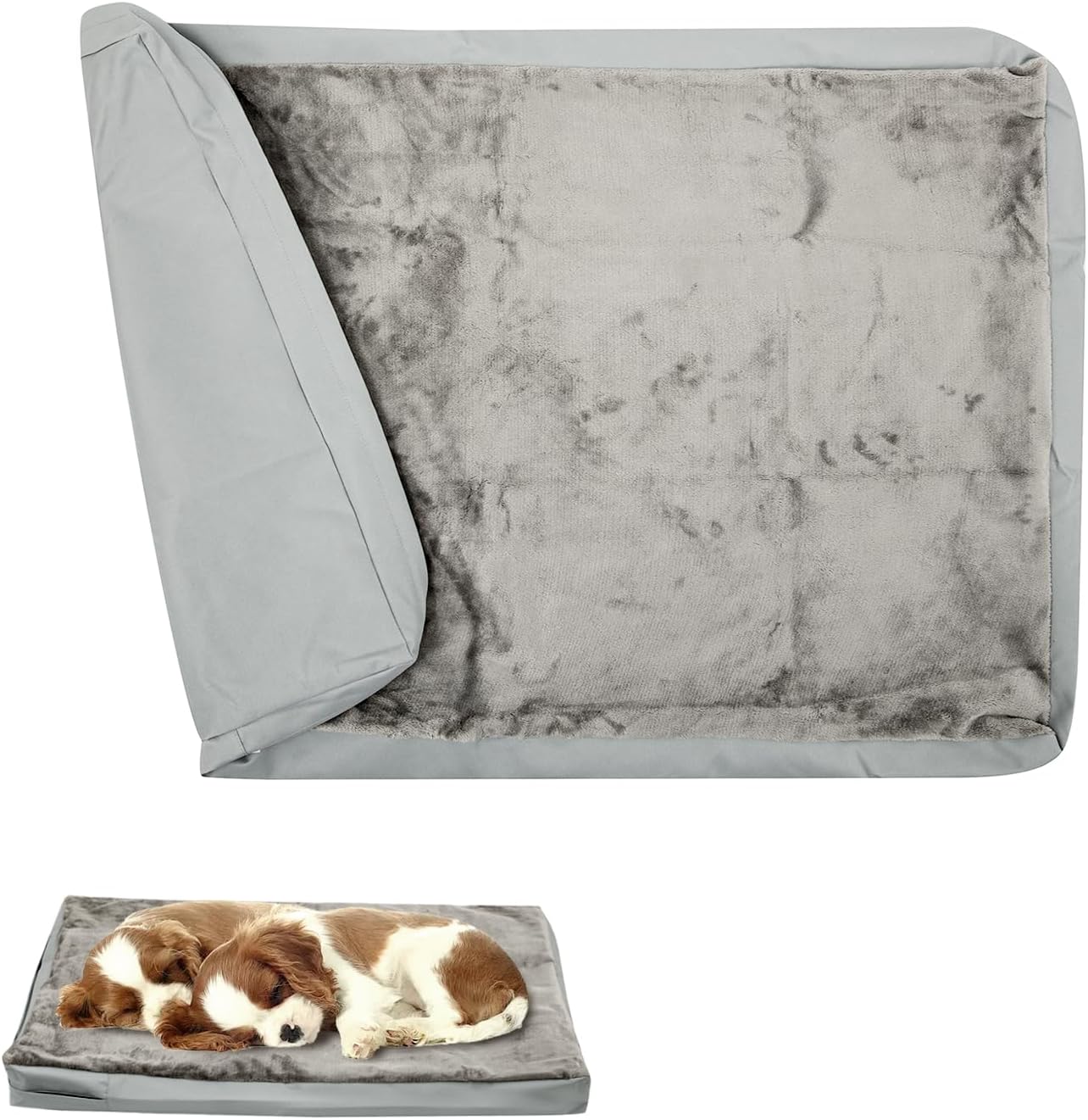 Waterproof Dog Bed Cover with Zipper, Washable Pet Hair Easy to Remove Fluffy Dog Bed Replacement Cover, Removable Puppy Pet Bed Cover for Dog CAE, Cover Only (Gray, Medium)