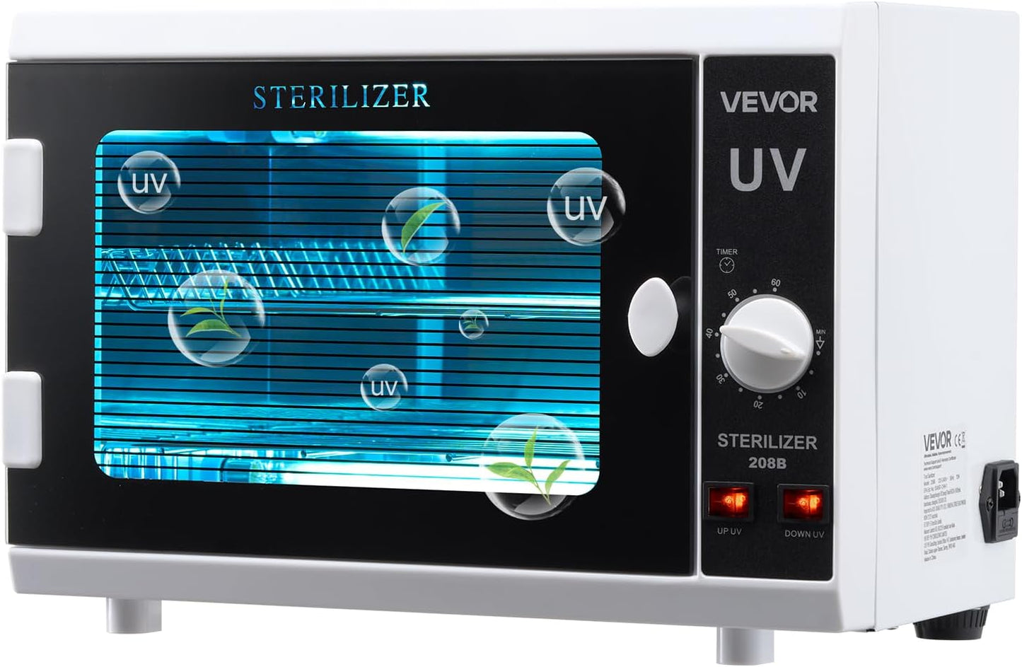 VEVOR Nail Tool Cleaning Machine, 12L Large Capacity, Knob Control, Tool Cabinet Cleaner Box with Timer Setting, Tempered Glass Door, 185nm Wavelength, for Labs, Home, Nail Salons, Beauty Salons