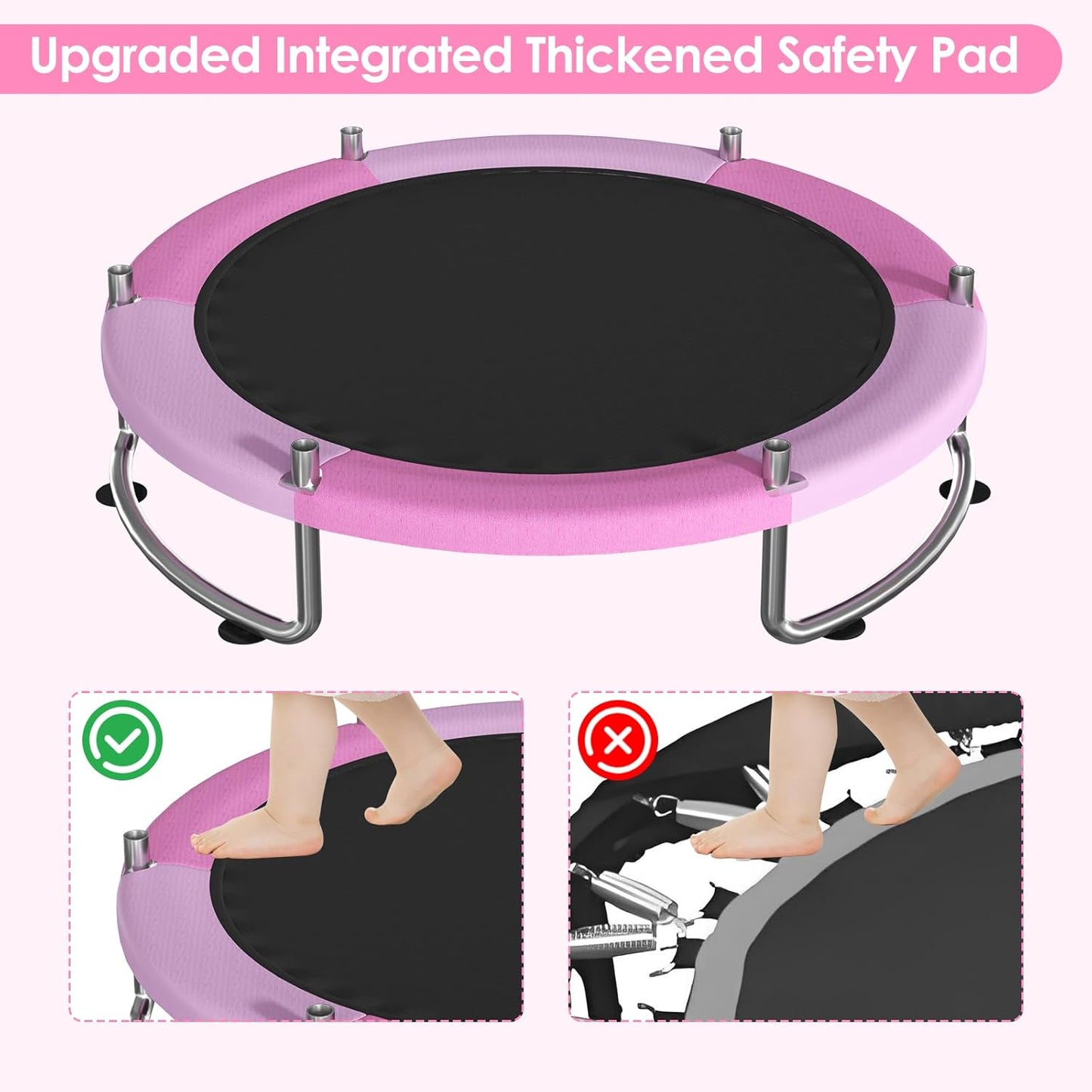 Trampoline for Kids, Upgrade Full Anti-Rust 440lbsToddler Trampoline with Net,Upgraded Ring Legs with Adjustable Gymnastics Bar&Toys, Gifts for Ages 1-8 Boys&Girls