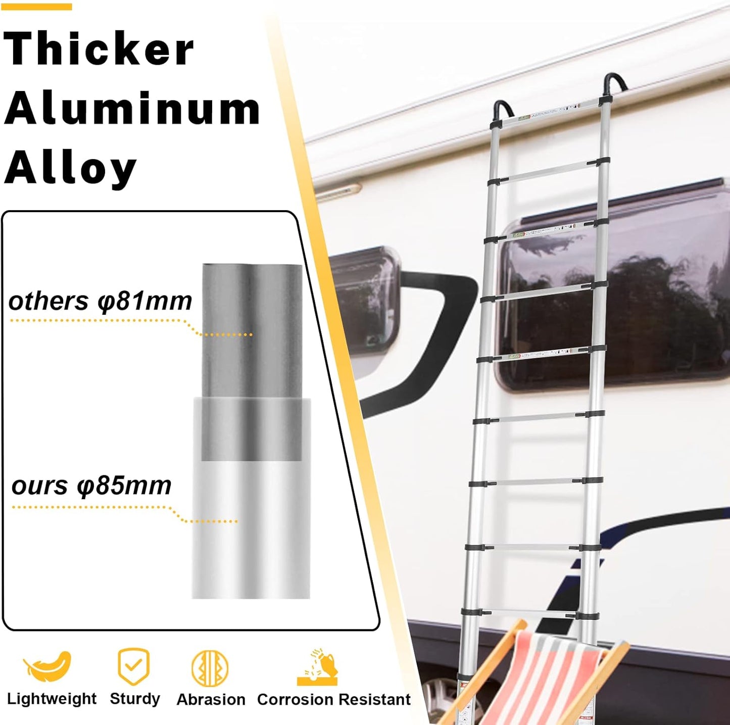 RIKADE Telescopic Ladder, 20.34FT Aluminum Telescoping Ladder with Stable Hook and Non-Slip Feet, Portable Extension Ladder for Household and Outdoor Working, Max Load 330lbs, Aluminum