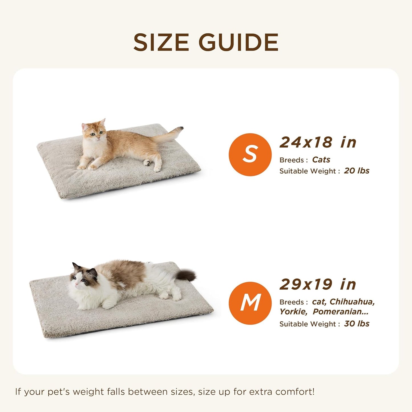 Bedsure Self Warming Cat Bed, Extra Warm Self Heating Mat for Cats & Dogs Non Electric, Anti-Slip Small Thermal Pet Pad Indoor with Removable Washable Cover, 24" x 18",Brown