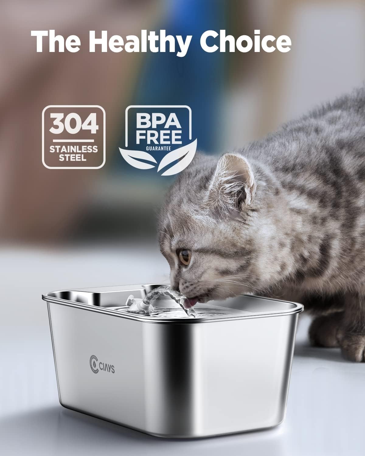 Ciays 61oz/1.8L Cat Water Fountain Stainless Steel Dog Water Bowl Dispenser Automatic Pet Water Fountain with Quiet Pump, Dishwasher Safe Design & Adjustable Water Flow for Cats, Dogs