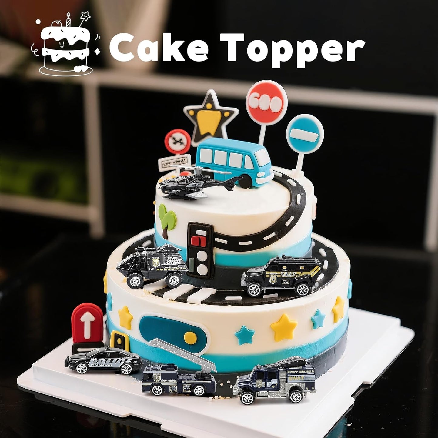6 Pack Diecast Police Car Toy Set – Mini Alloy Police Vehicles for Boys Ages 3-7, Includes Armored Car, Rescue Truck, Bulletproof SUV, Military Helicopter – Birthday Gift for Kids
