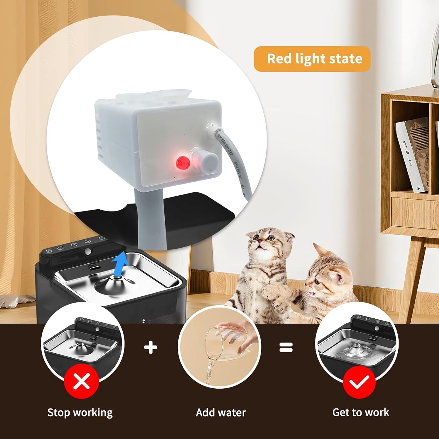 Wireless Cat Water Fountain Battery Operated,Water Fountains for Cats Indoor,108oz/3.2L Motion Sensor Pet Water Fountain,BPA-Free, 3 Filters