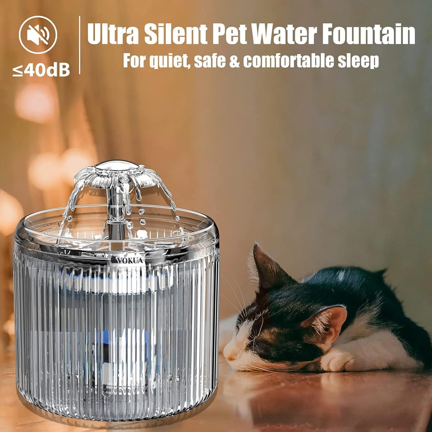 Transparent Cat Water Fountain, Dog Water Drinking Dispenser with Smart Sensor, 2.6L Quiet Automatic Pet Bowl Fountain with Faucet Kit for Dogs Cats,White