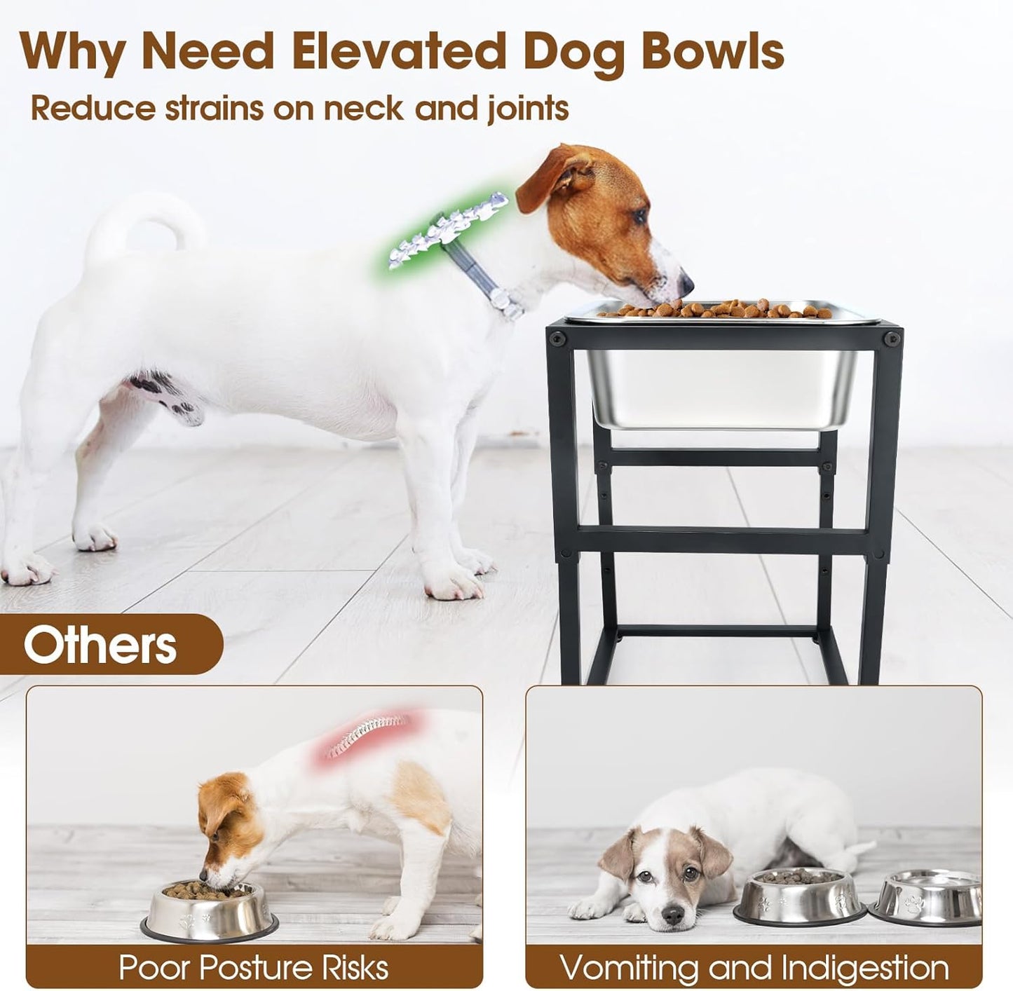 Elevated Dog Water Bowl 3.5 Gallons, 4 Height Adjustable Raised Dog Bowl Stand, Non-Slip, Stainless Steel Food & Water Feeding Bowls for Large Breed