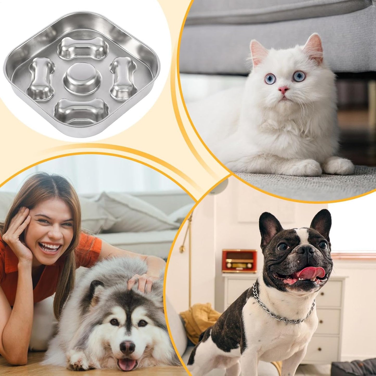 Puppy Slow Feeder Bowl - Stainless Steel Pet Puzzle Dish - Slow Feeder Dog Dishes Large Breed - for Small Medium Large All Breeds Wet Dry Food Indoor Home Outdoor