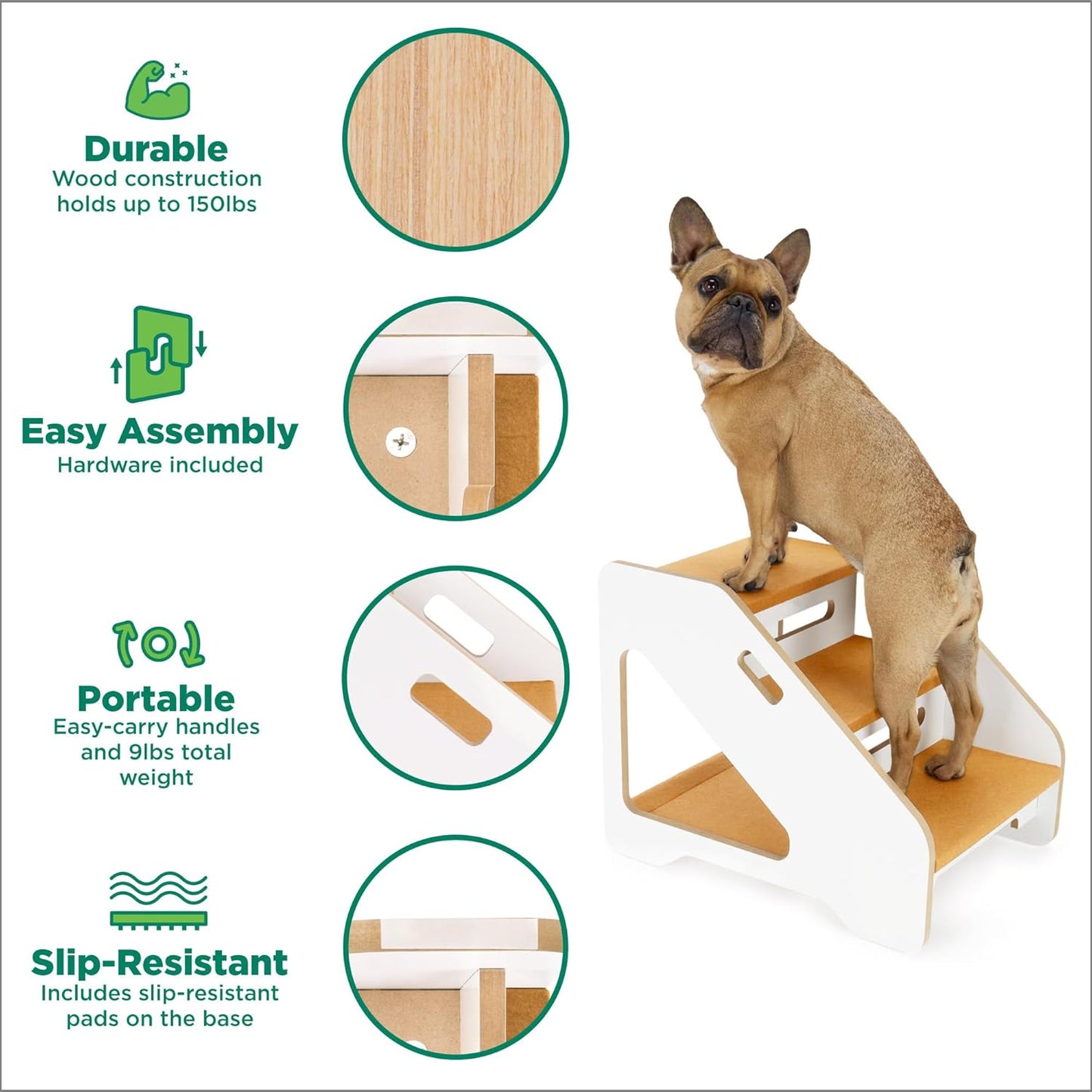 17-inch Three Step Pet Stairs - White/Tan