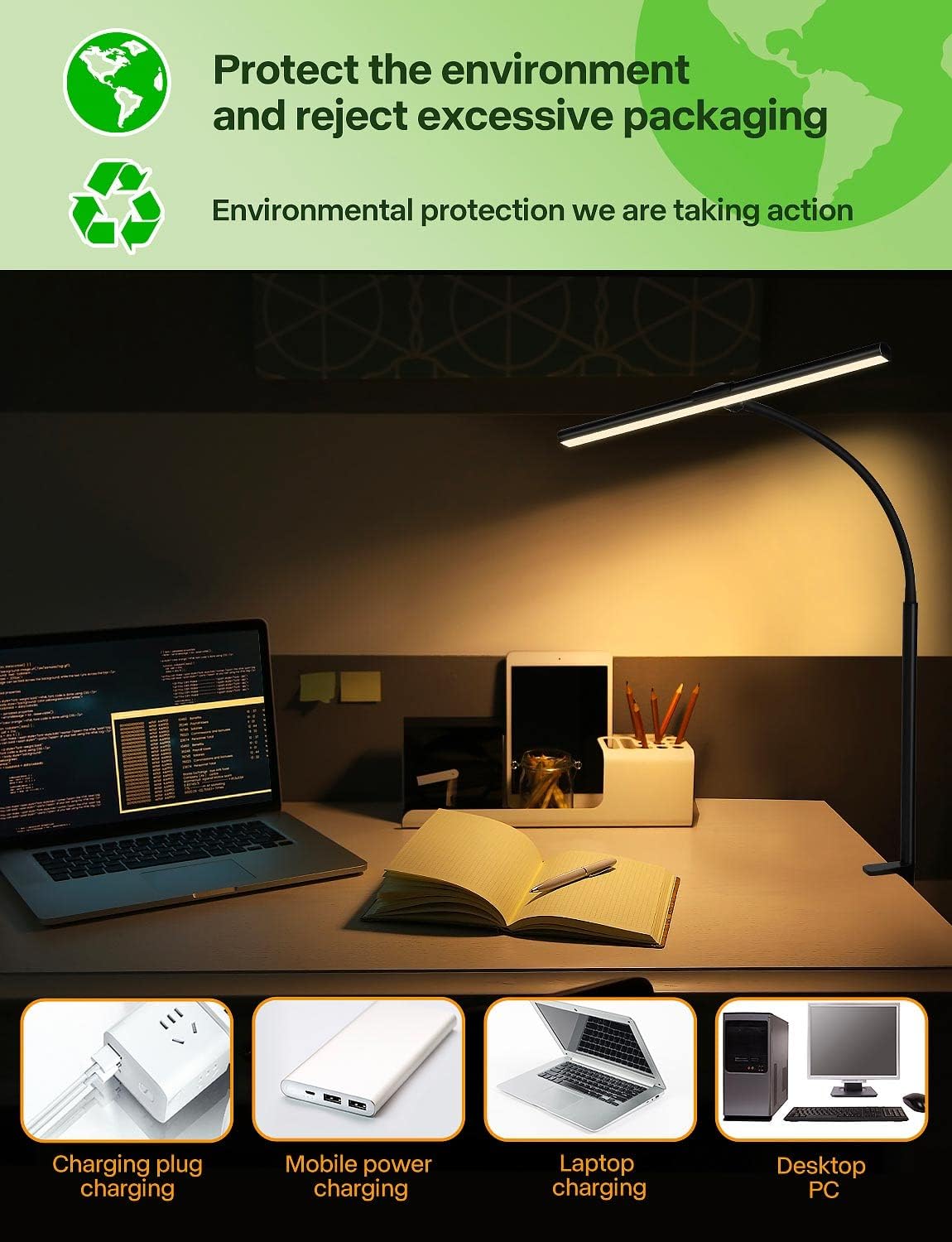 ACNCTOP Desk Lamp for Office Home - Eye-Caring Architect Task Lamp 25 Lighting Modes Adjustable LED Desk Lamp Flexible Gooseneck Clamp Light for Workbench Drafting Reading Study