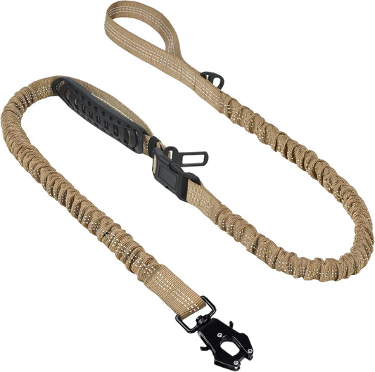 Twoear Tactical Dog Leash for Large Dogs, 5-7FT Shock Absorbing Bungee Dog Leash with Traffic Handle, Quick Release Carabiner & Car Seatbelt, Reflective, Leashes for Medium to Large Breeds