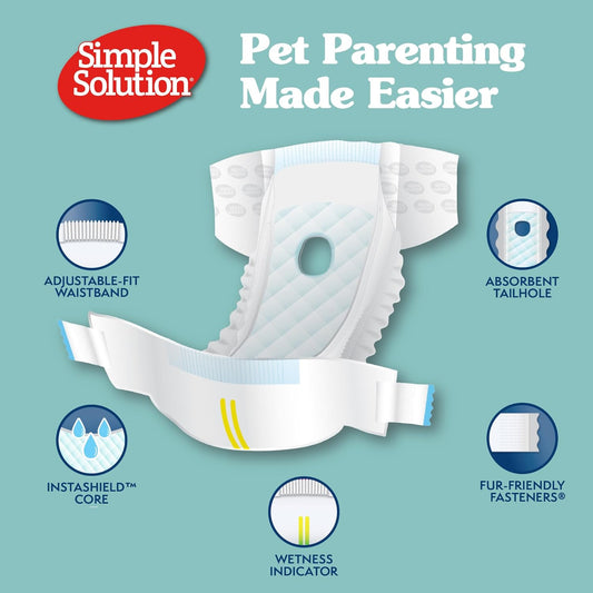 Simple Solution Dog Diapers Female, Dog Diapers, Potty Training, Super Absorbent, Breathable, Wetness Indicator for Urination, 22-37 Inch Waist, (XXL, 30ct)