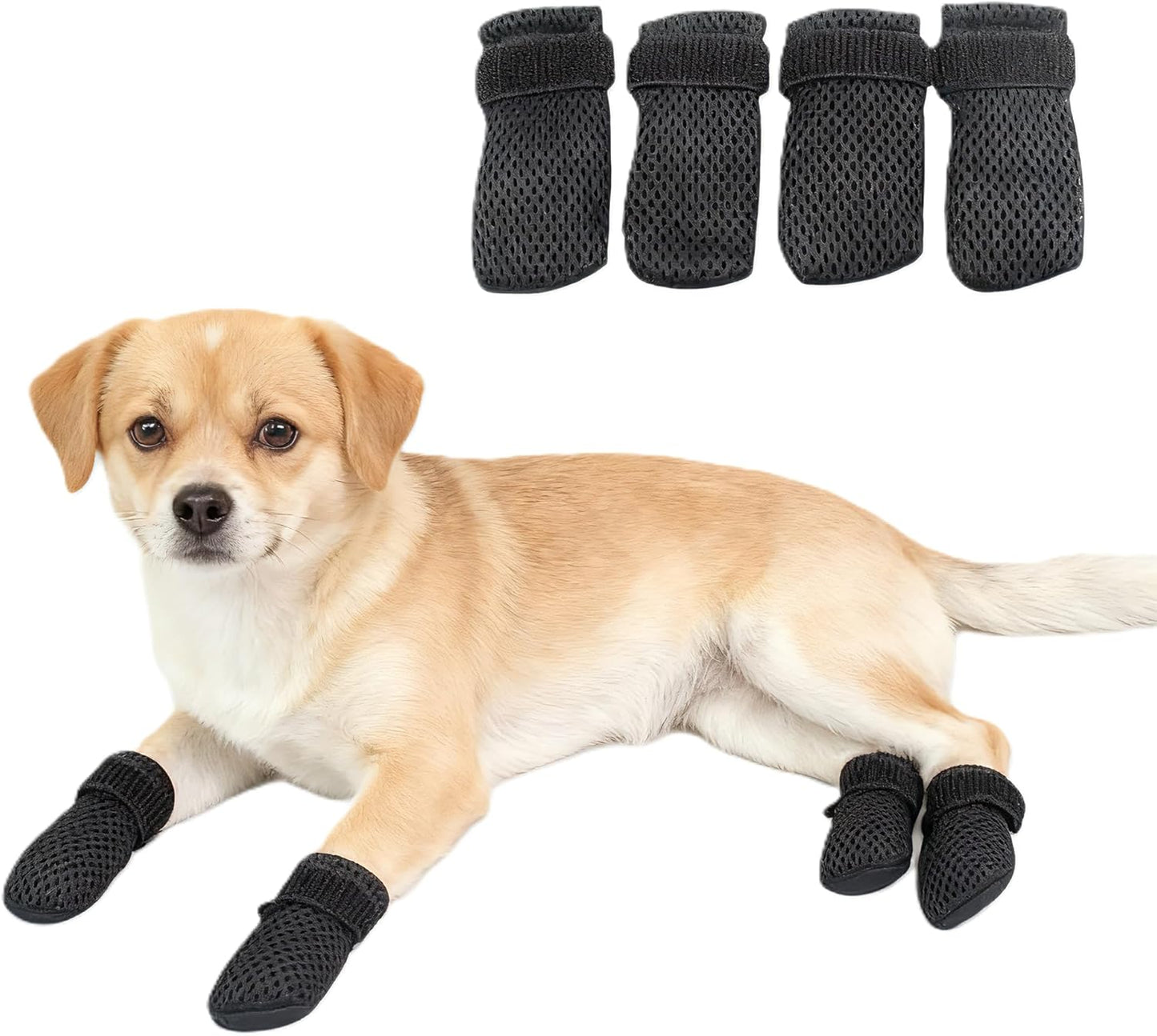 JITUIHOM 4 PCS Cat Mittens to Prevent Scratching, Adjustable Dog Booties to Prevent Scratching, Breathable Mesh Shoes, Prevent Scratches, Suitable for Bathing, Feeding and Nail Trimming (Black, M)
