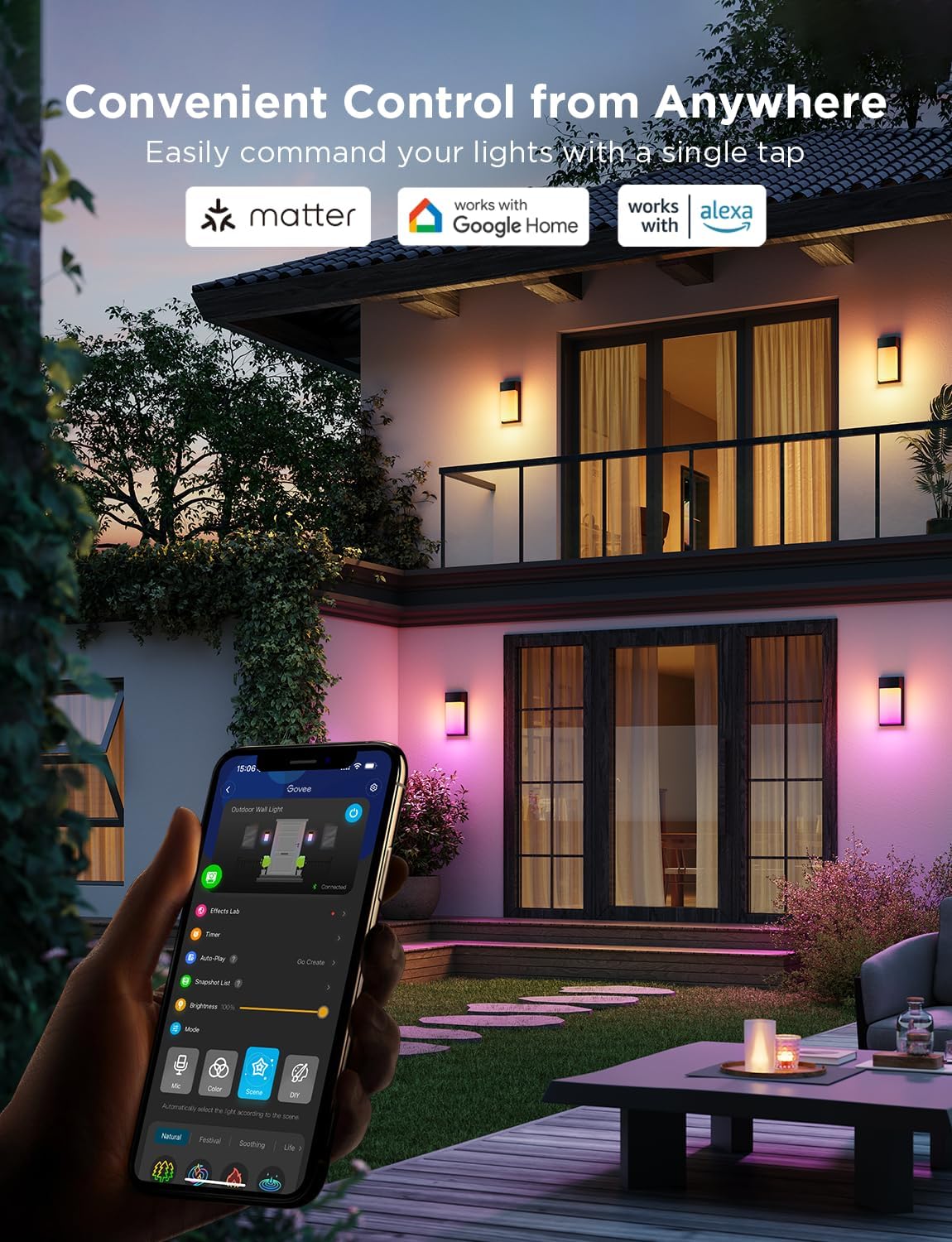 Govee Outdoor Wall Light, 1500LM Smart RGBIC Porch Lights Outdoor with 45 Scene Modes, IP65 Waterproof for Outdoor Decor, DIY, Wall Sconce Works with Alexa, Google Assistant and Matter, 2 Pack