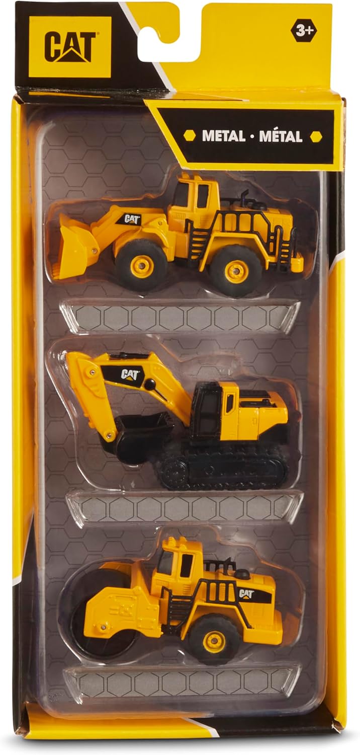 CAT Construction Toys CAT Construction Die Cast Metal 3 Pack Vehicles - Steam Roller/Excavator/Wheel Loader for Ages 3+