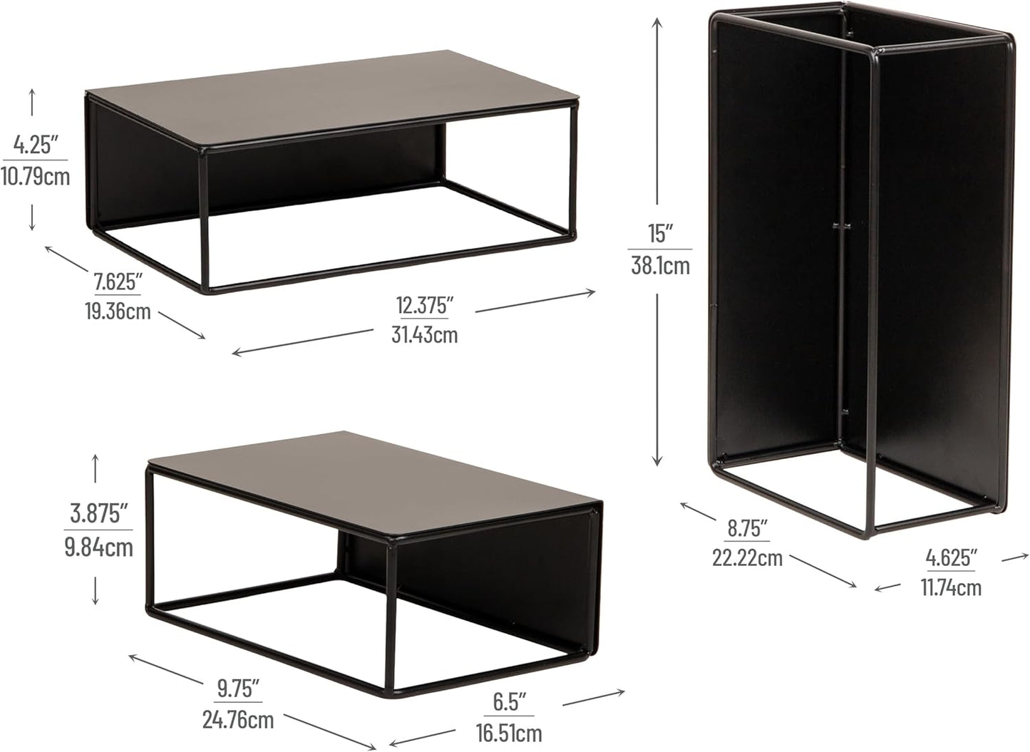 Mind Reader 3 Piece Metal Desktop Riser Set for Monitor, Laptop, and Office Organization, Set of 3, Black