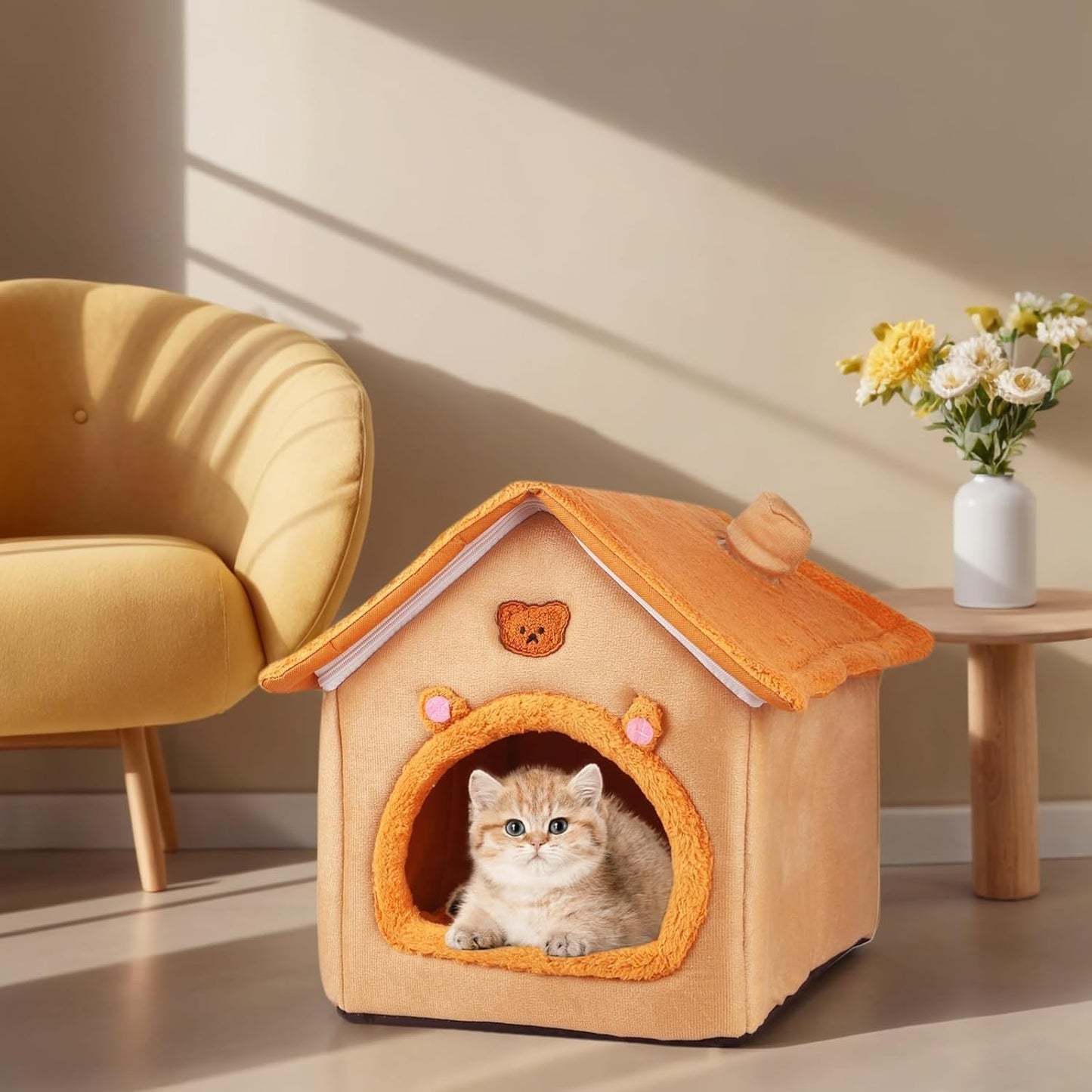 Cat House Inside Cat Sleeping Tent Dog House Bed Indoor with Non-Slip Bottom 15.75inch Orange